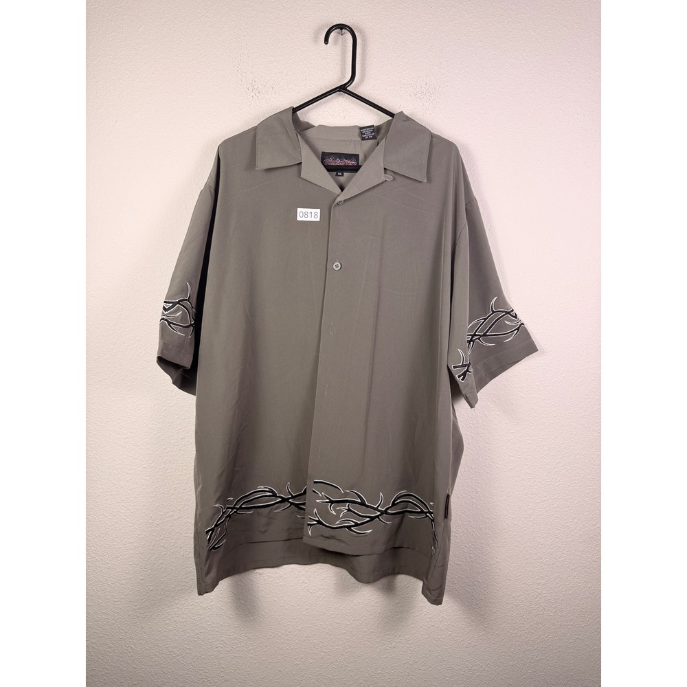 Sapphire Lounge Mens XL Gray Tribal Barbed Wire Embroidered Button Down Shirt